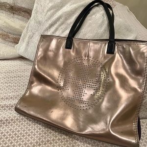 Tory Burch metallic perforated logo tote